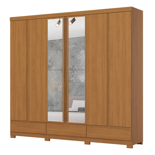 ROPERO IMPERIAL 6 PUERTAS 9 CAJONES CON ESPEJOS GUARDARROPA CLOSET ARMARIO 100% MDF COLOR MADERA