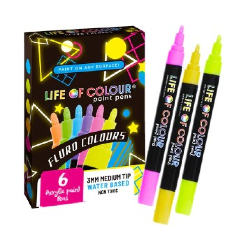 Marcadores Acrilico 3mm - 6 Colores Life Of Colour Fluo Unica