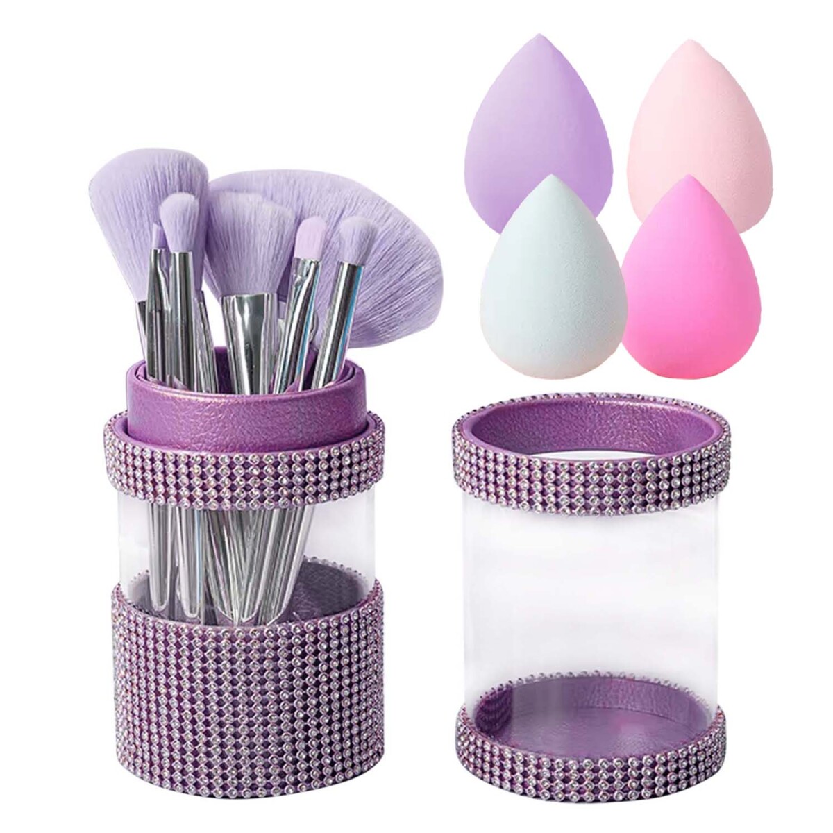 Set Maquillaje 7 Brochas y Pinceles con Estuche + Esponjas - Violeta 