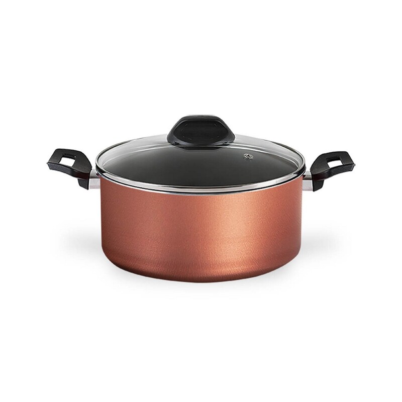 Olla en aluminio con tapa de vidrio 4.5L Brinox - Línea Clove Cobre Olla en aluminio con tapa de vidrio 4.5L Brinox - Línea Clove Cobre