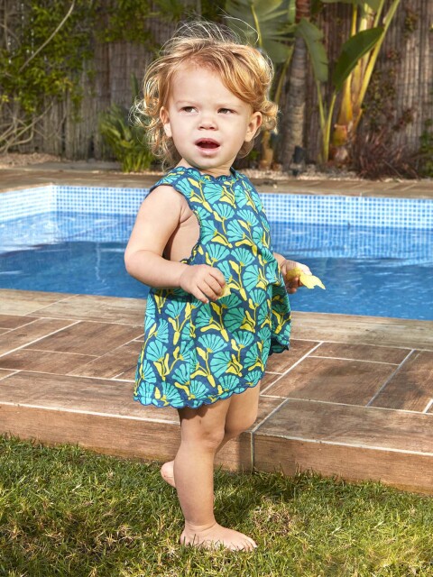 Vestido De Flores Con Lazo Azul