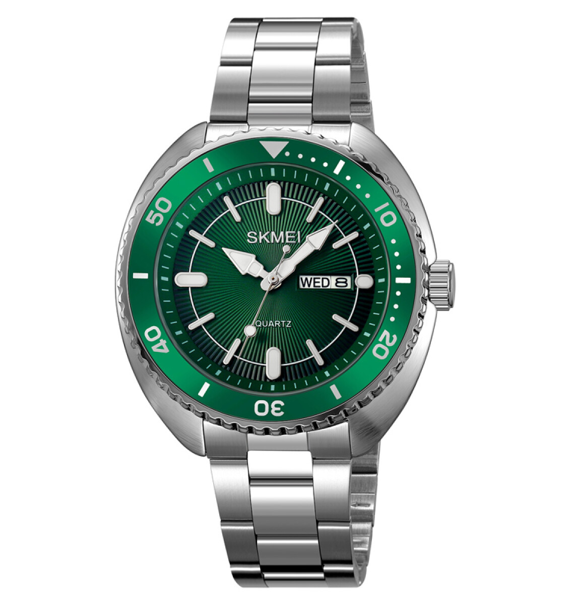Reloj Skmei 2256GN Hombre Analógico Acero Plateado con Detalles Verdes - Verde 