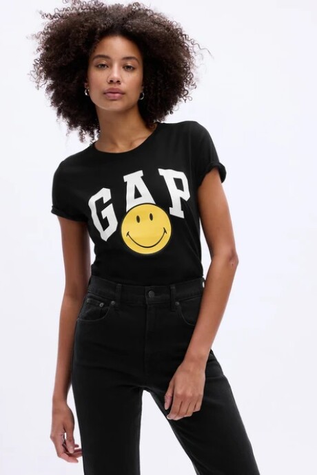 Remera Logo Gap Smiley Mujer True Black