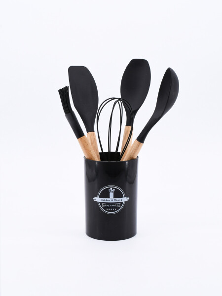 MENAJE SET CON PORTA UTENSILLOS NEGRO
