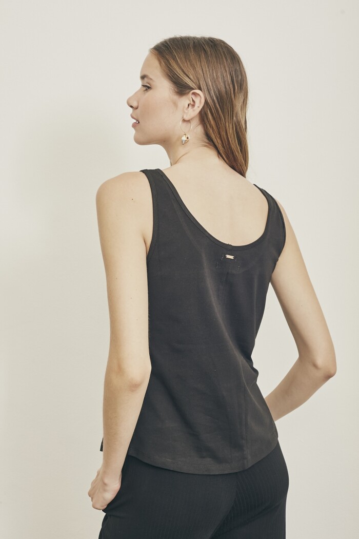 Musculosa Algodón Peinado Negro