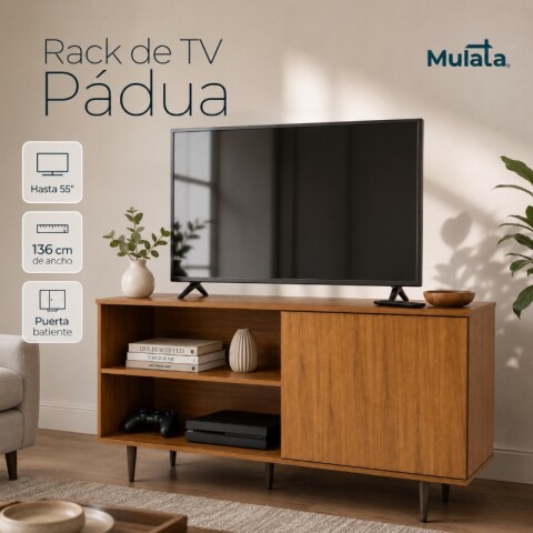 Mueble Rack de Tv PADUA de Piso con Puerta y Estantes 136 cm de Ancho - Freijo Mueble Rack de Tv PADUA de Piso con Puerta y Estantes 136 cm de Ancho - Freijo