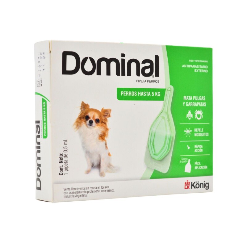PIPETA ANTIPULGAS Y GARRAPATAS PARA PERROS DOMINAL KONIG HASTA 5 KG