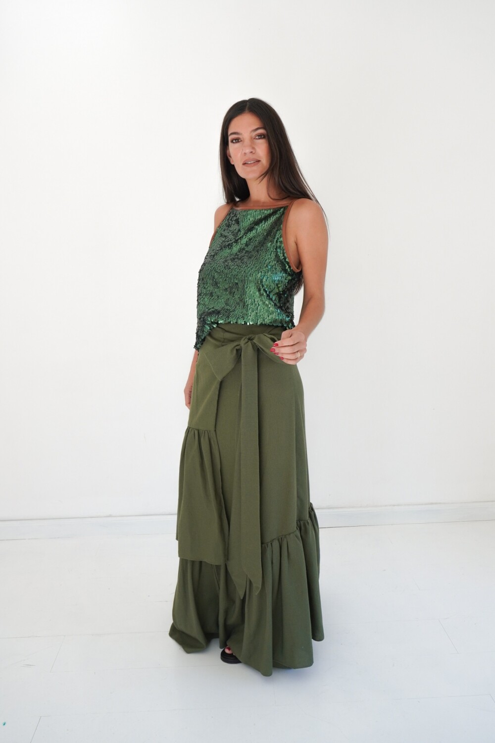 Wave Skirt Lino Verde