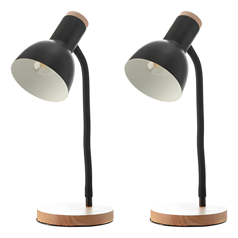 2 X Lampara De Escritorio Portatil Nordica Madera Vintage Negro