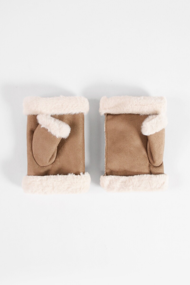 Mitones de suede con pelo topo