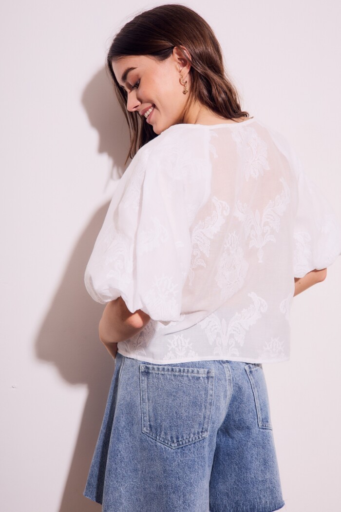 Blusa Manga Globo Crudo