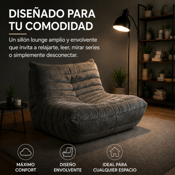 Sillón ComboHome Toggo 1 Cuerpo Lazy Sofa Puff Corderoy Gris 1