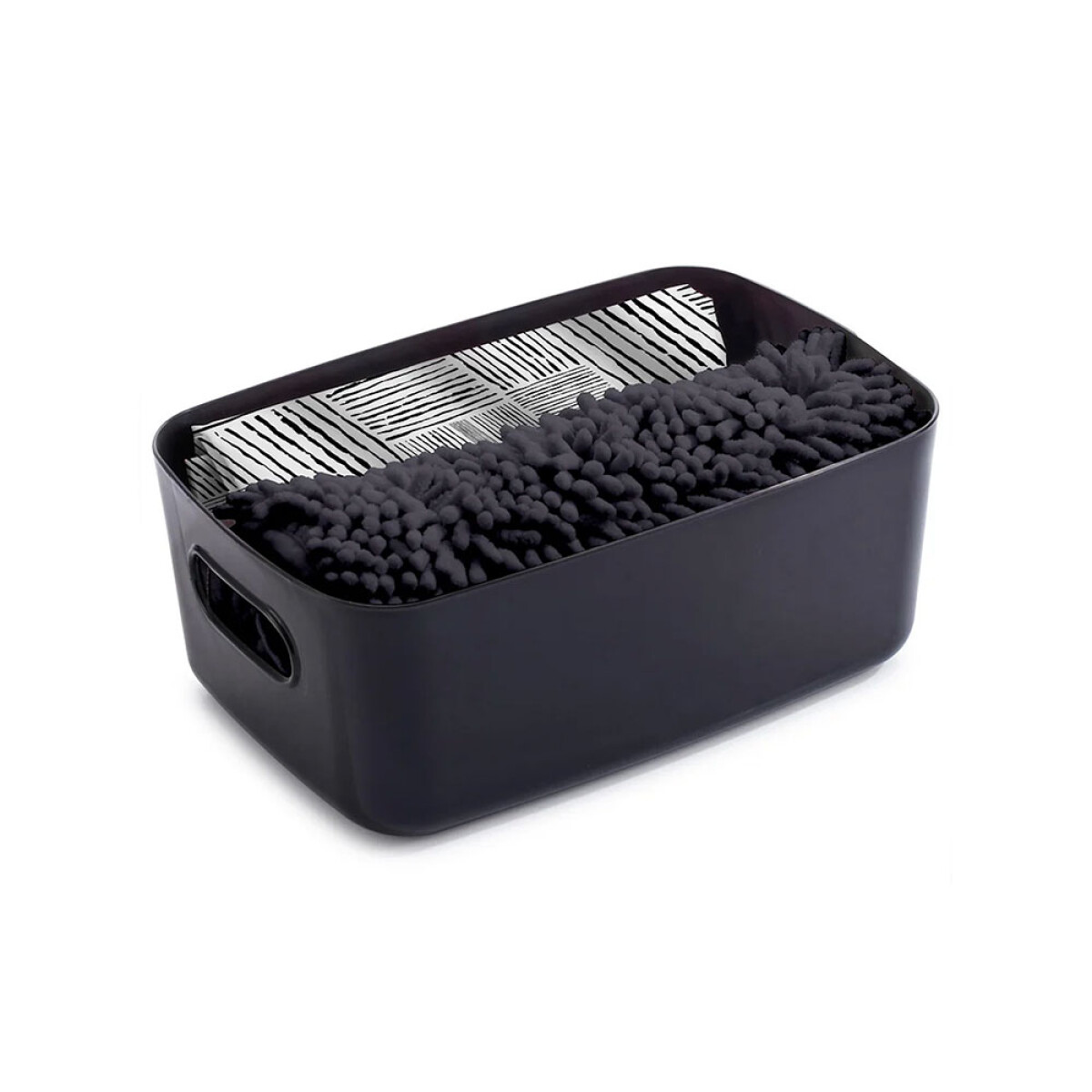 SET DE BAÑO CORTINA + ALFOMBRA + CESTO NEGRO 