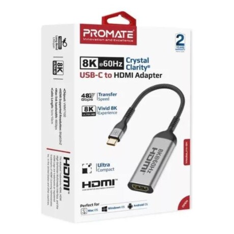 Adaptador Usb-C A HDMI 8K PROMATE Medialink 60Hz - Gris Adaptador Usb-C A HDMI 8K PROMATE Medialink 60Hz - Gris