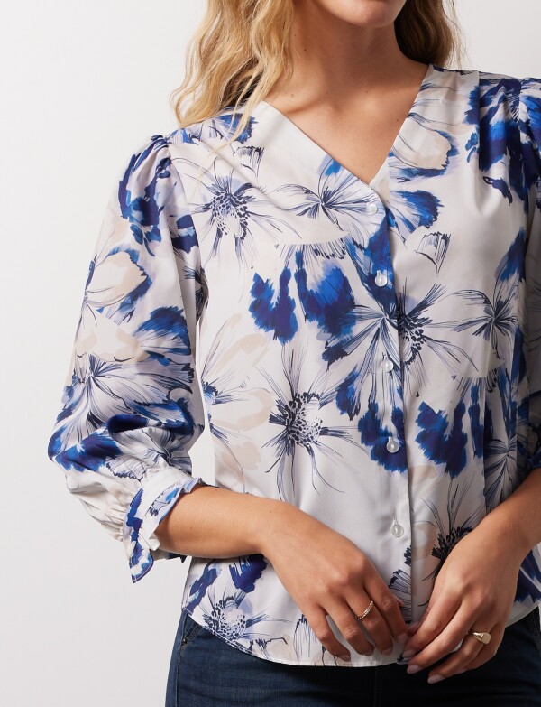 Blusa Botones BLANCO/AZUL