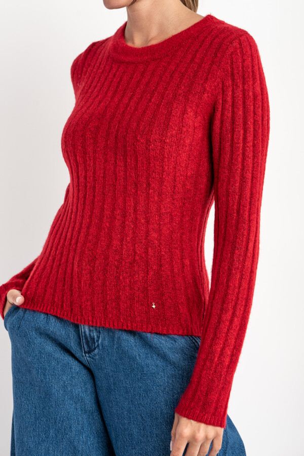 Sweater Grueso Acanalado Rojo