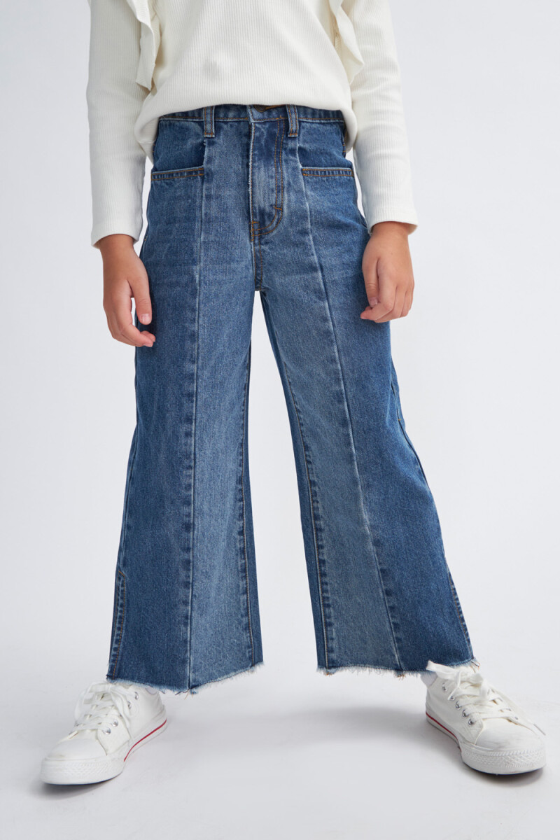 Pantalón oxford de jean combinado Azul oscuro