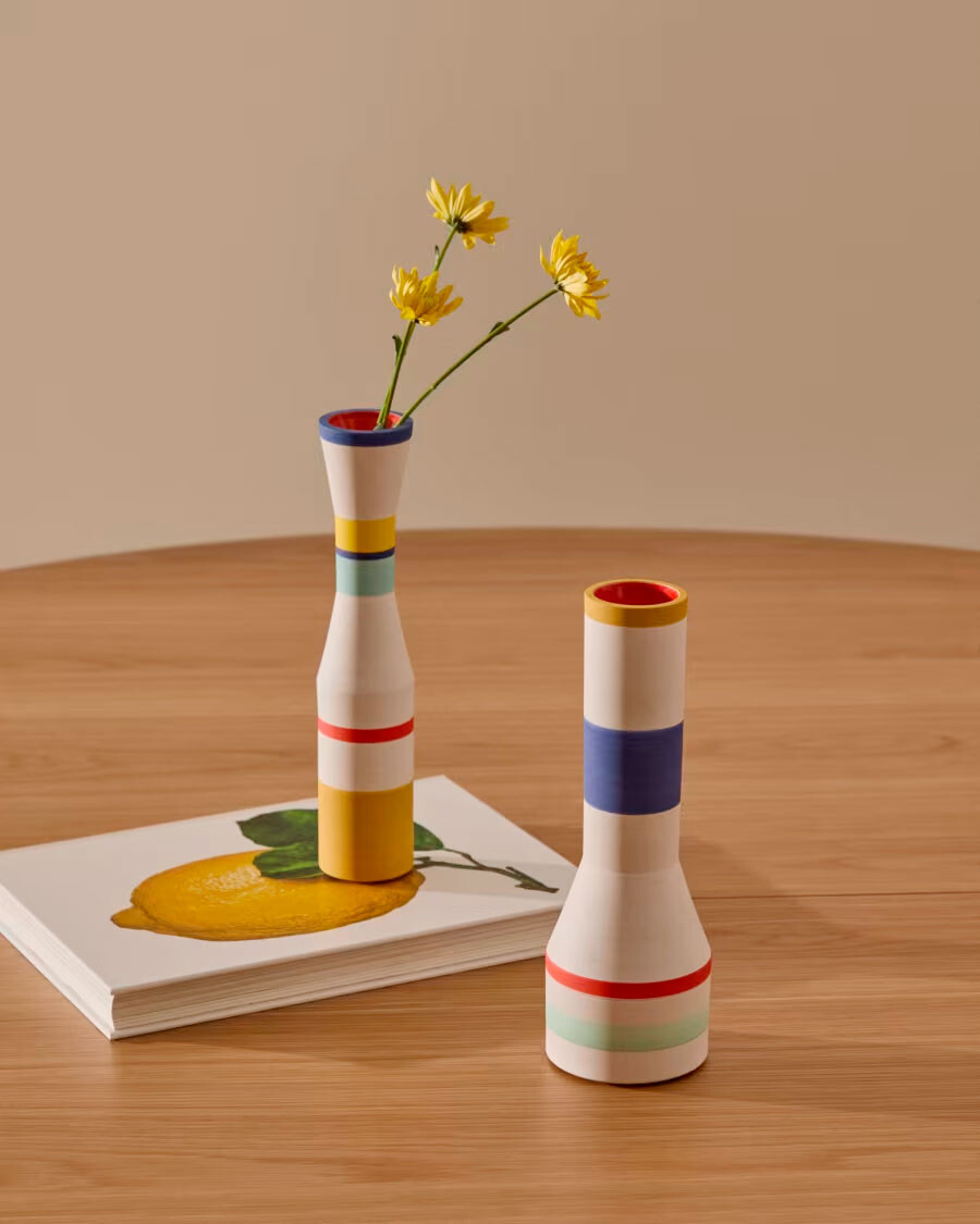 Juego de 2 jarrones de cerámica multicolor Elumi 24,5 cm