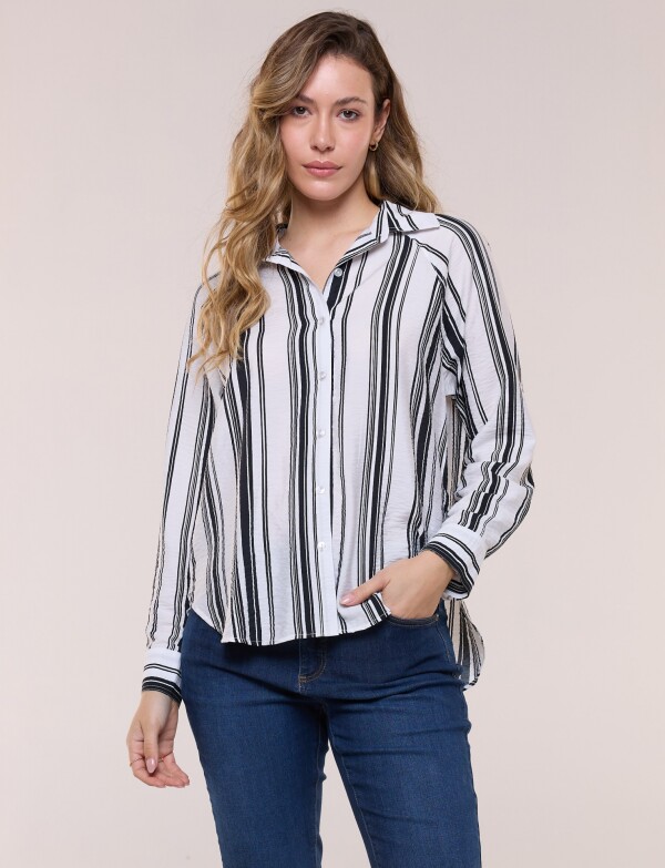 Camisa Rayada De Crepe Con Manga Raglán BLANCO/NEGRO