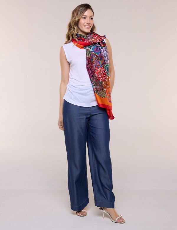 Pashmina De Satén Estampada ANARANJADO/MULTI