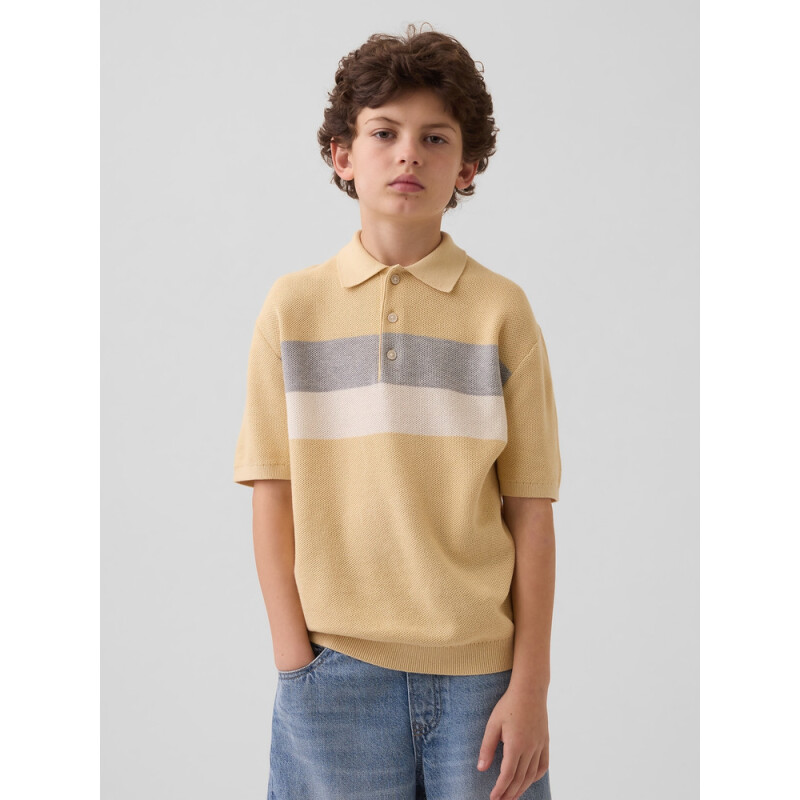 SS HONEYCOMB CHEST STRIPE POLO WHEAT GOLD