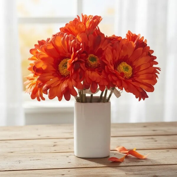 Flor Artificial Gerbera naranja tallo corto Flor Artificial Gerbera naranja tallo corto