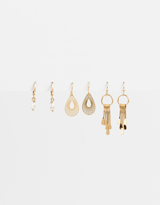 Aros Argollas Set Filigrana Set De Argollas Con Dijes - Dorado