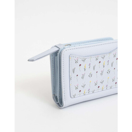 Billetera Cuerina Flores Azul Celeste