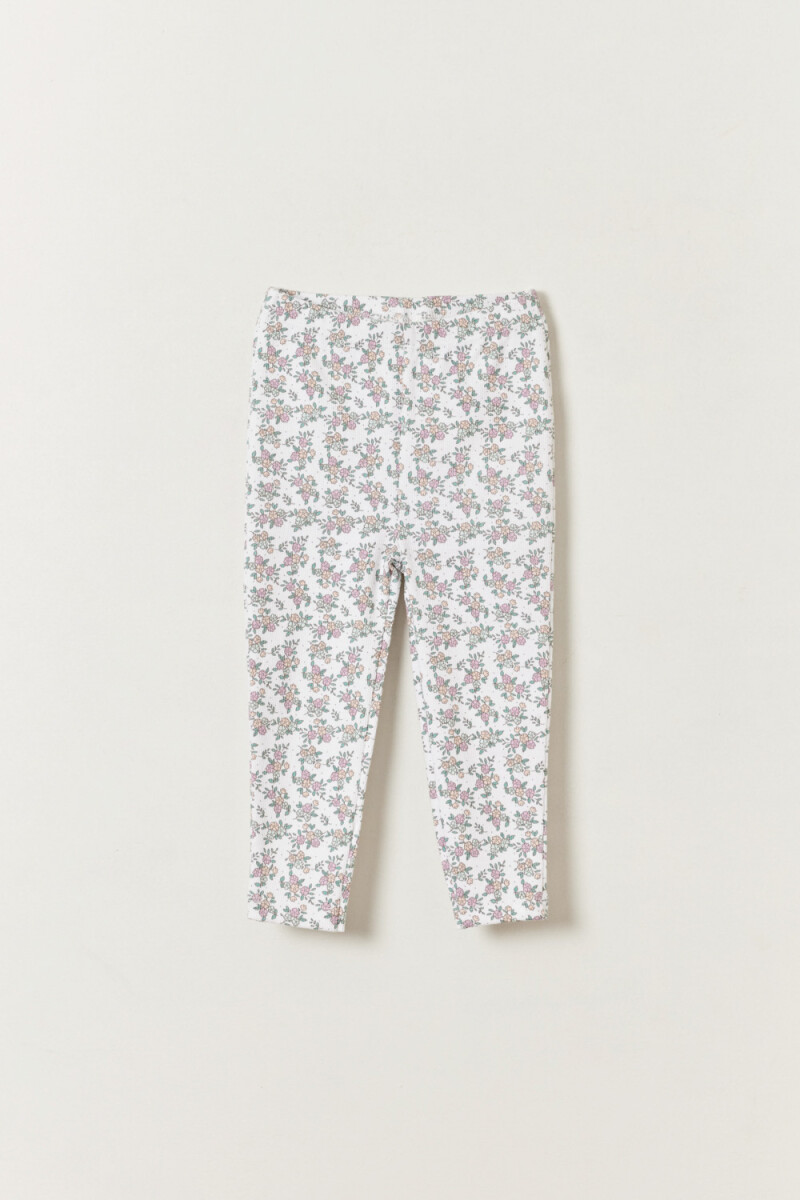 Calza rib estampada - Flores Beige 