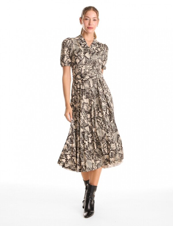 Vestido Midi Animal Print NEGRO/BEIGE