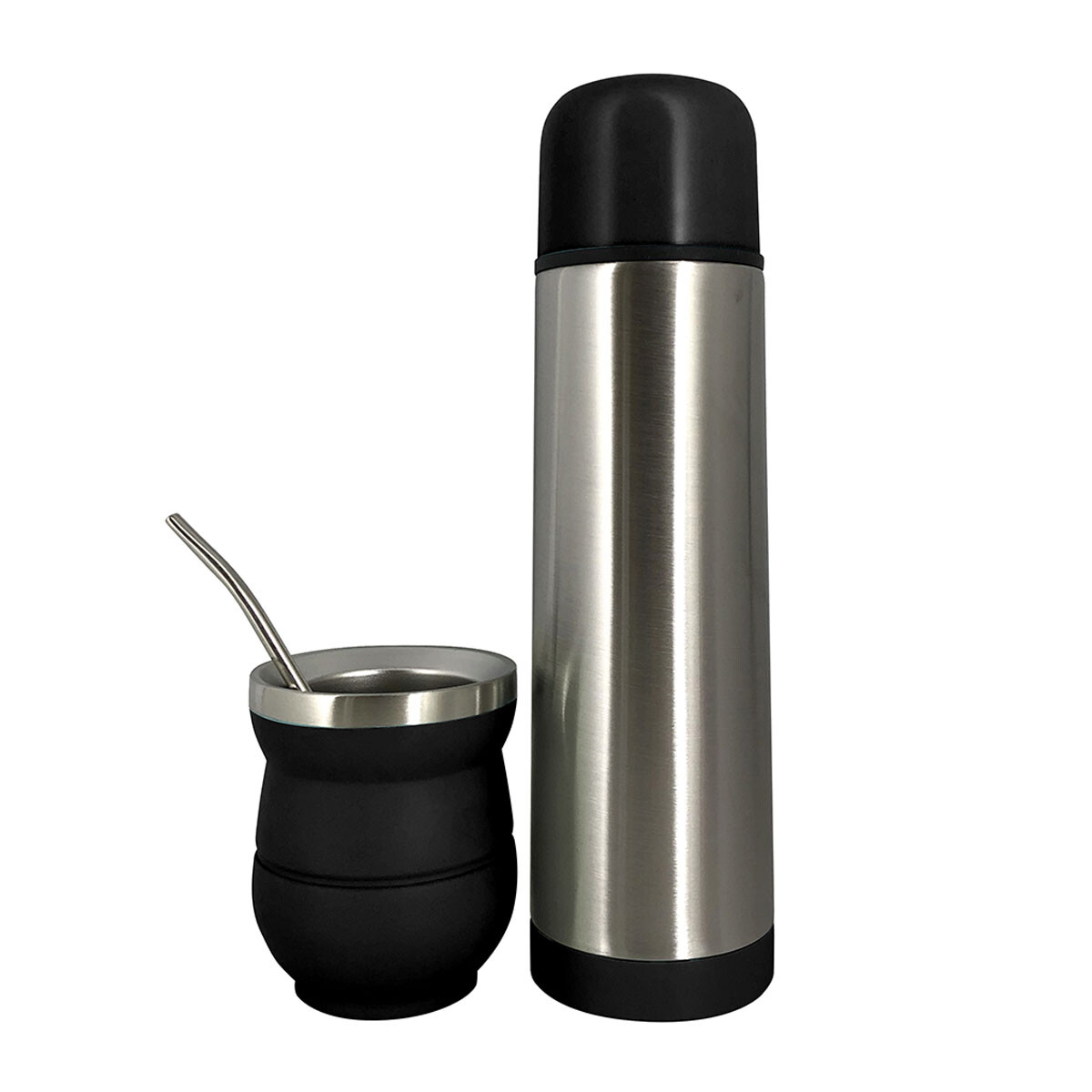 Set Matero c/ Termo Bala 500Ml + Mate + Bombilla Acero Inox - Negro 
