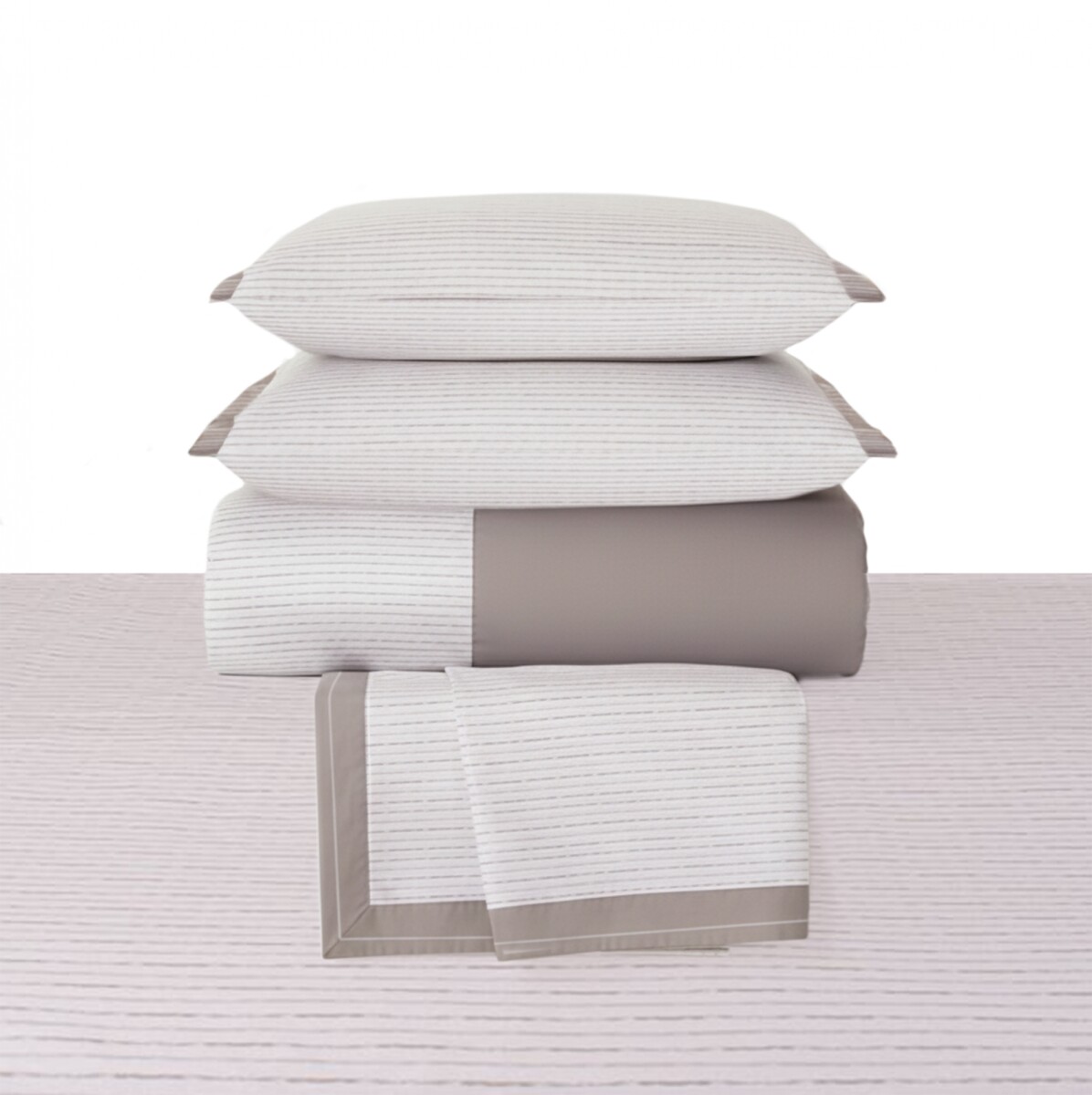 Juego de Sabanas Queen 200 Hilos Nina - Pilar - Rayas Greige 