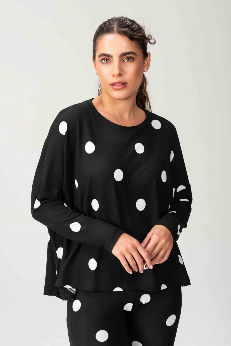 Remera Popi - Lunares negro y blanco 