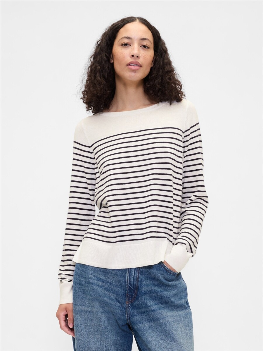 Buzo Cuello Bote A Rayas Mujer - Milk Stripe 