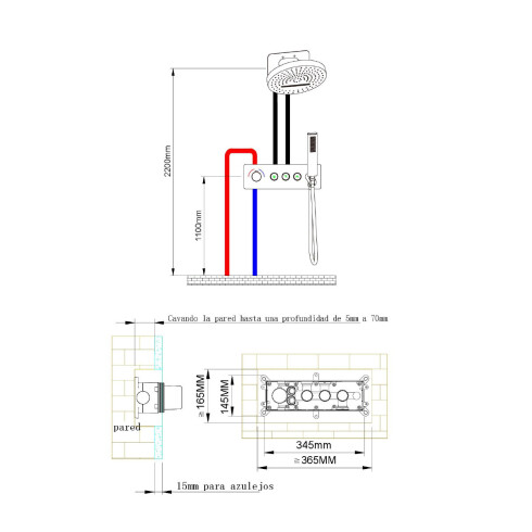 Griferia DUCHA TERMOSTATICA DE EMBUTIR ORO MATE 000