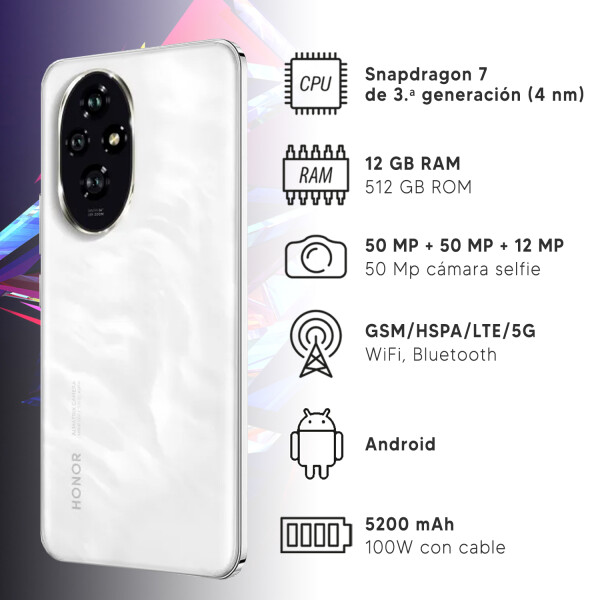 Honor 200 12+12/512 Gb 5g + Honor Band 9 Y Un Case Negro BLANCO