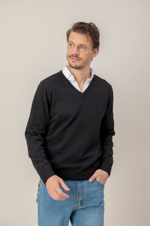 Sweater V Merino Negro