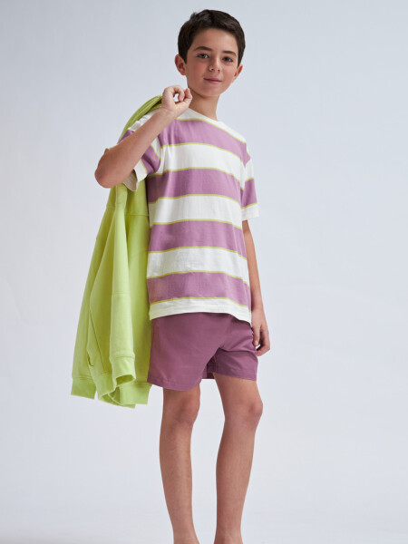 Camiseta manga corta a rayas Violeta
