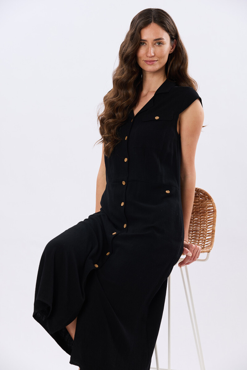 VESTIDO LISO DE LINO - Negro 