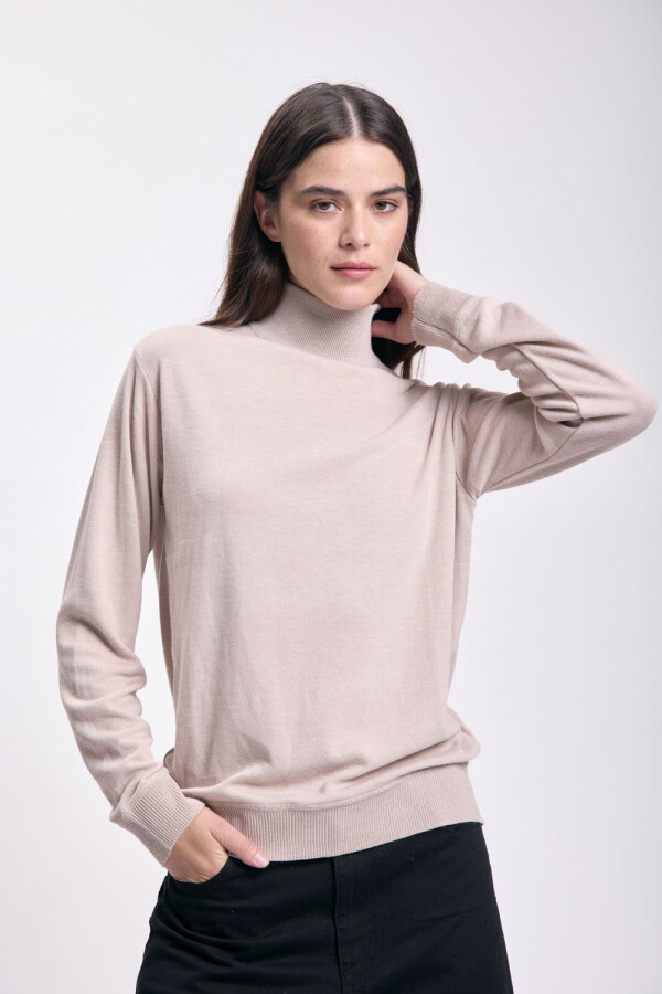 Polera de punto básica Beige