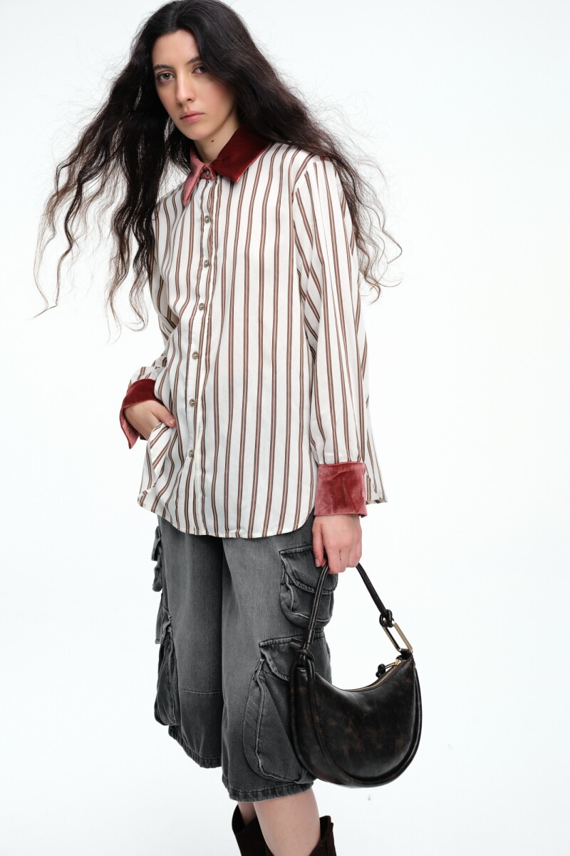 Camisa combinada velvet Crema