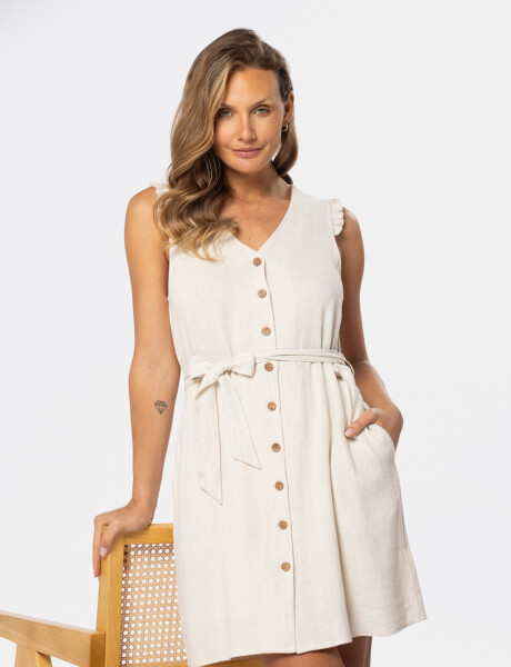VESTIDO DE LINO LISO Beige