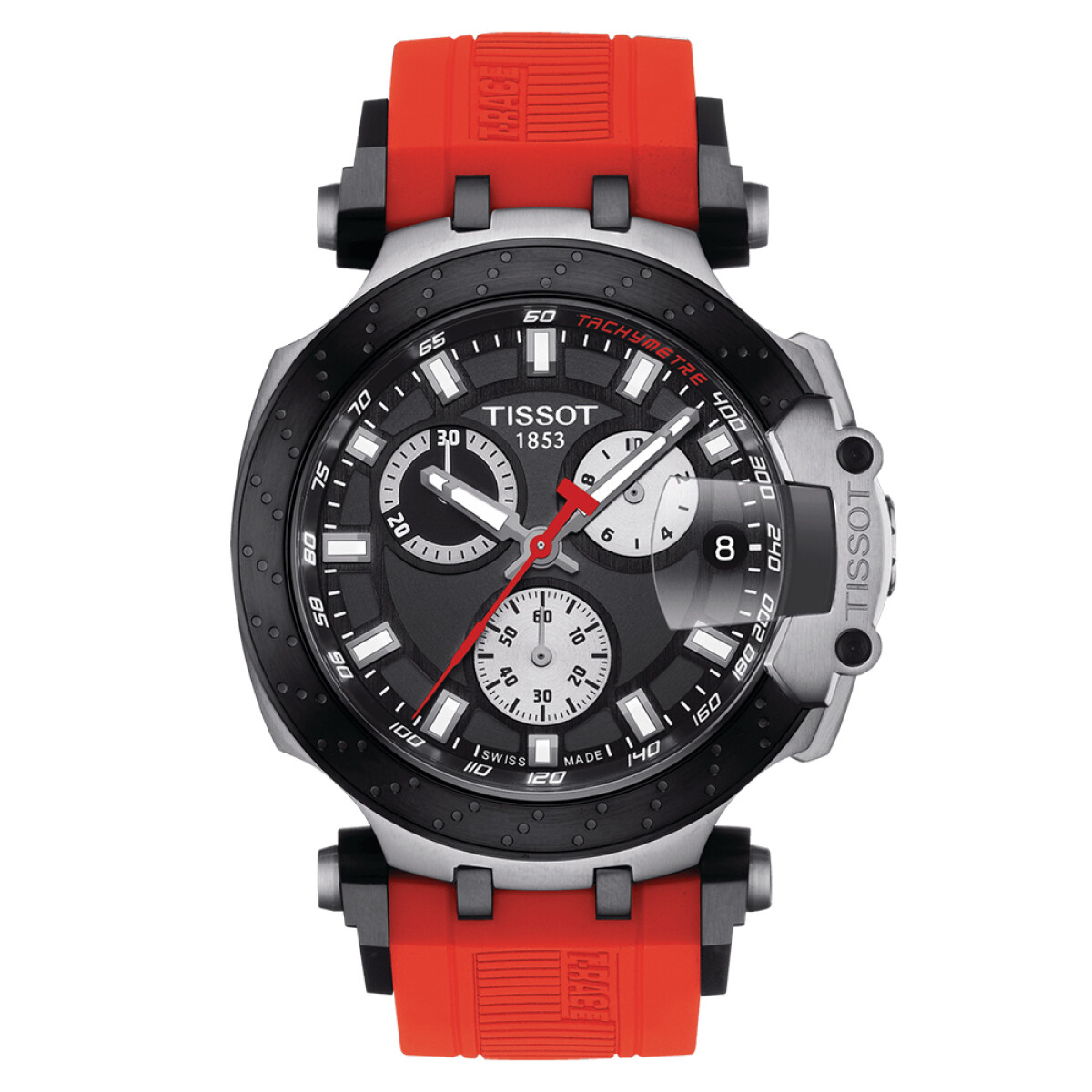 Tissot T-RACE Chronograph en acero y PVD negro con correa roja 