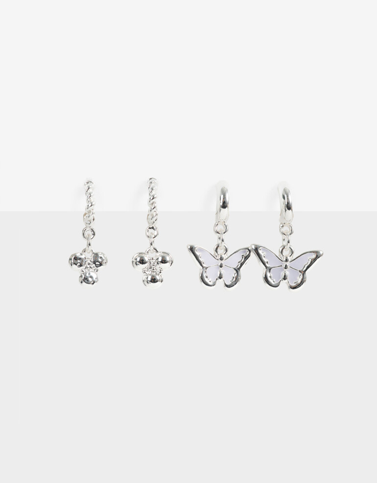 Aros Sets Color Set De 2 Pares De Aros Bañado En Plata - Plateado