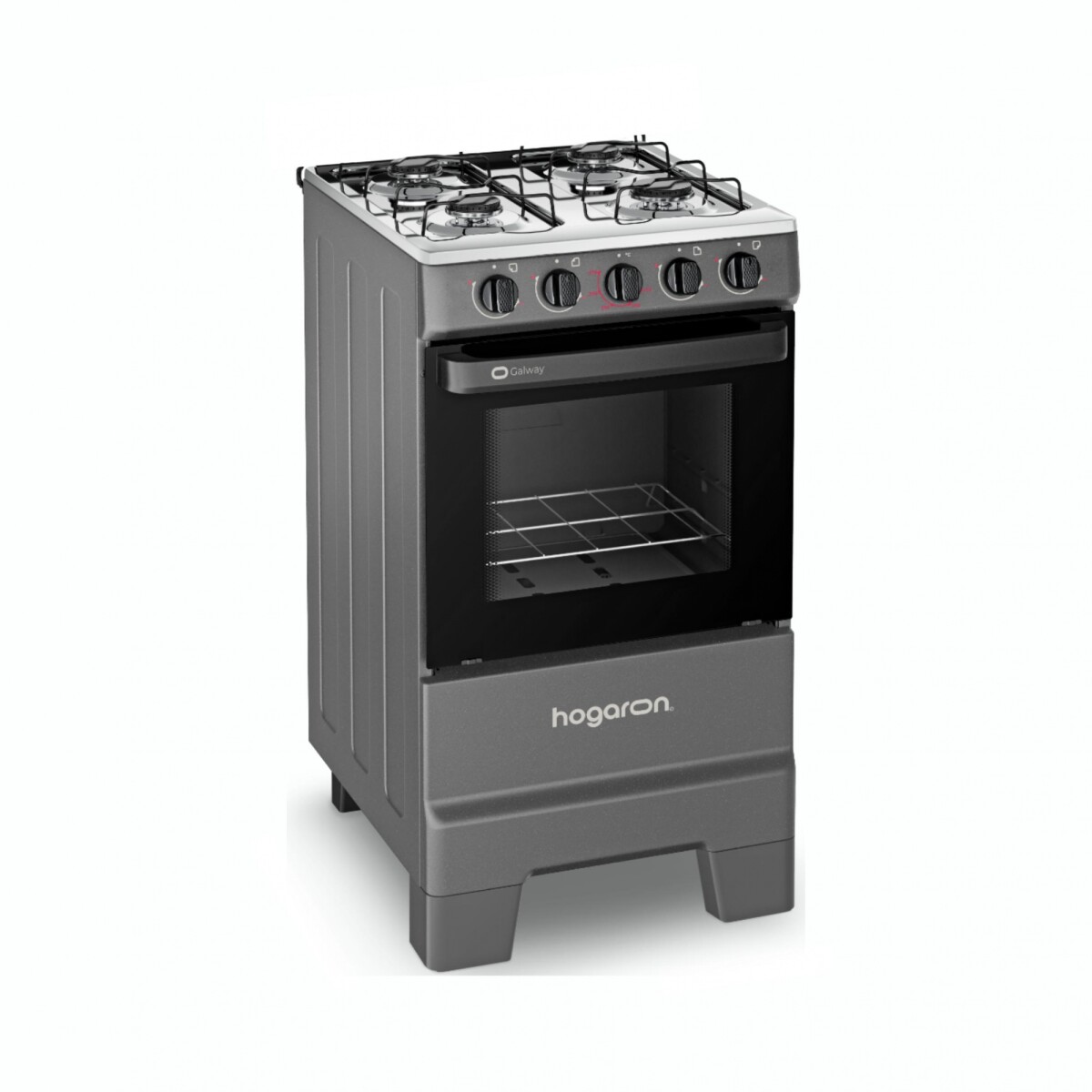 Cocina A Gas HOGARON Galway 4 Hornallas Mesa Acero Inoxidable, Horno 50L Limpia Fácil Y Encendido Manual - Titanium 