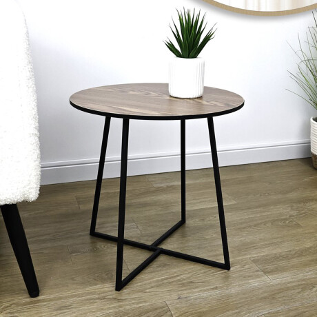 Mesa Auxiliar Redonda Madera y Metal 40x40 cm Minimalista Marrón Oscuro