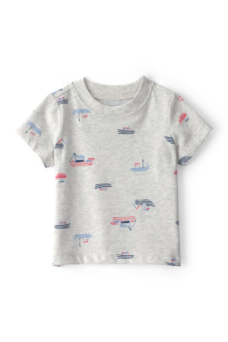 Set dos piezas, enterito corto de chambray y remera, diseño botes Set dos piezas, enterito corto de chambray y remera, diseño botes