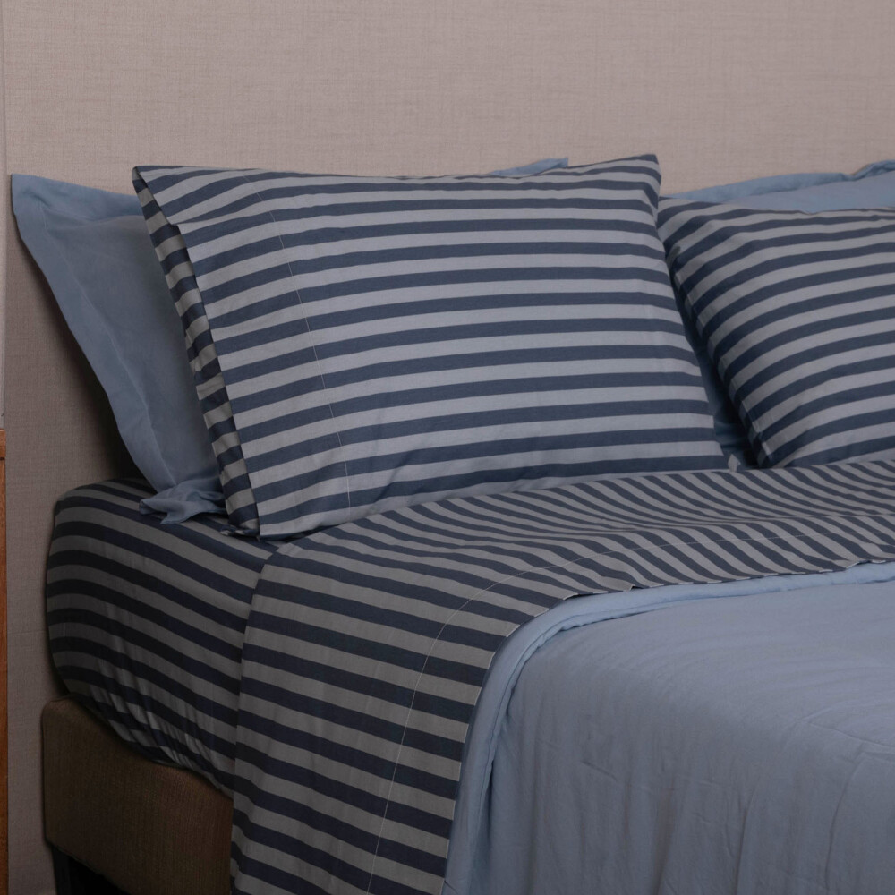 JGO SÁBANAS ALGODÓN SUPER KING ALGODON AZUL 200H RAYA