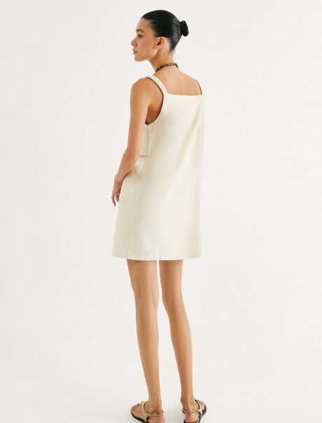 VESTIDO RECTO CORTO CON ESCOTE EN V BEIGE