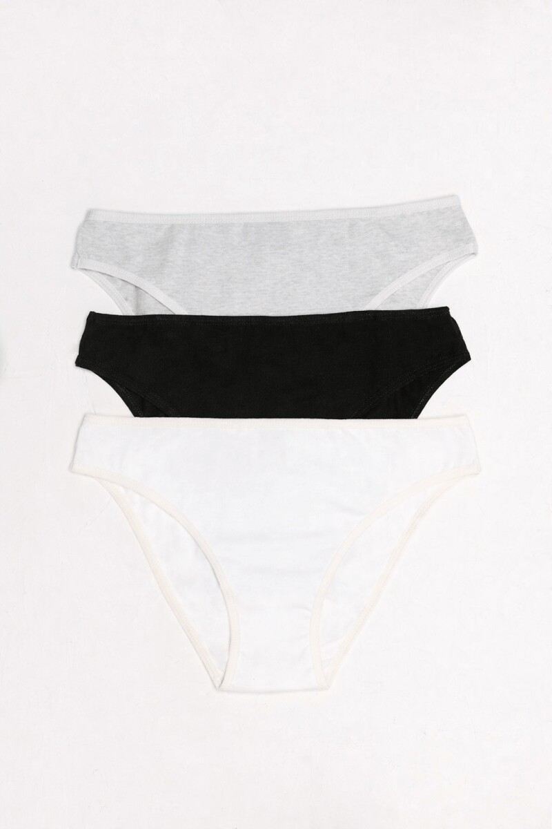 Pack de 3 Vedetina Antonia [B24] Algodón - Crema, Gris Melange y Negro 